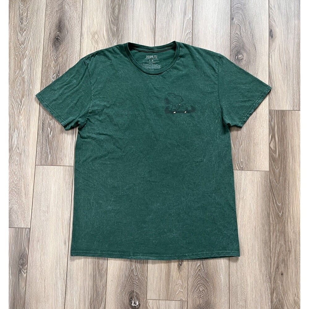 Peanuts Green “Camp Beagle” Cotton Short Sleeve Tee Mens Sz L Summer Camp